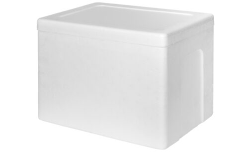 Closed Styrofoam storage box isolated on white background. Insulation box for delivery. ( Clipping path )